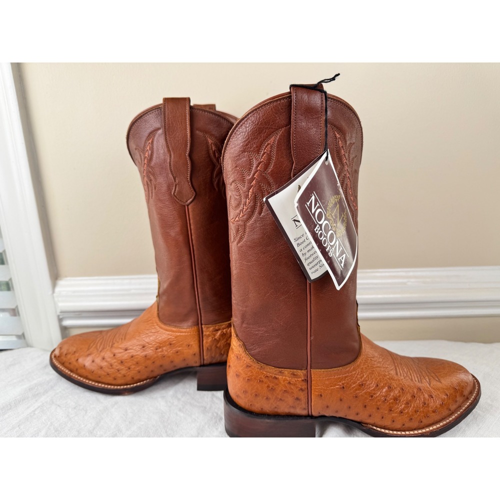 Nocona Vintage NOS Ostrich Leather Cowboy Boots Mens 7.5 D Brown Made in USA
